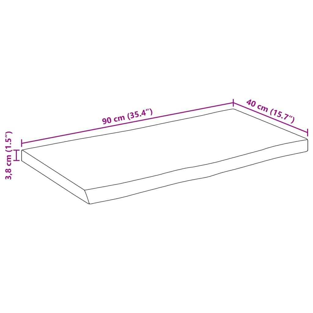Bordplate naturlig kant 90x40x3,8 cm grovt heltre mangotre