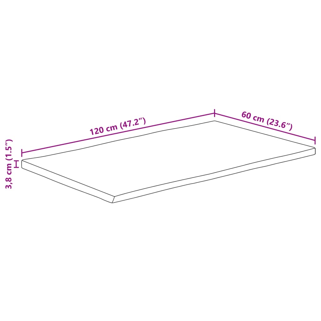 Bordplate naturlig kant 120x60x3,8 cm grovt heltre mangotre