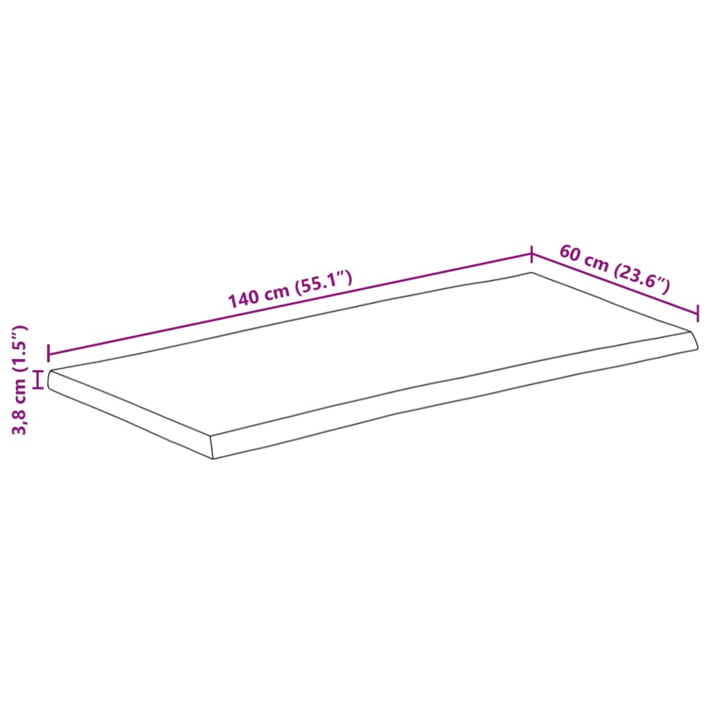 Bordplate naturlig kant 140x60x3,8 cm grovt heltre mangotre