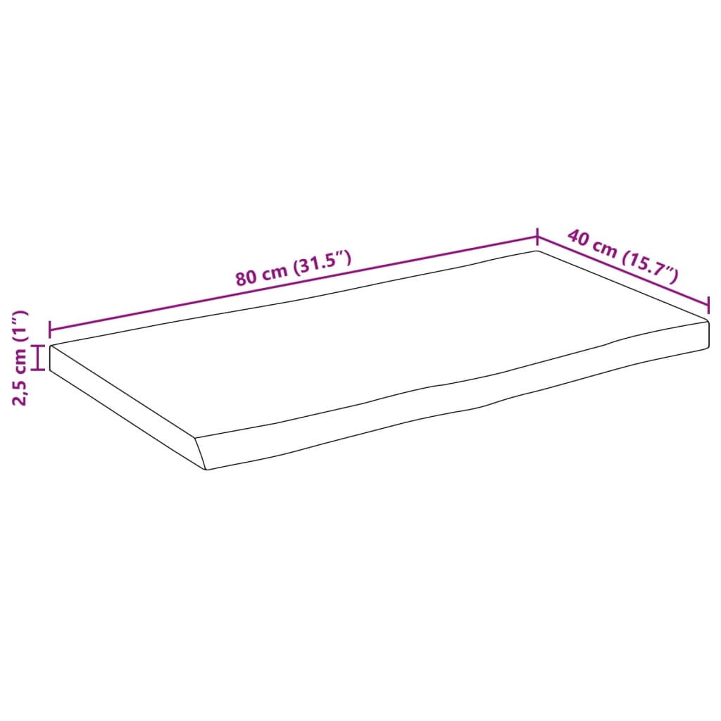 Bordplate 80x40x2,5 cm naturlig kant heltre mango