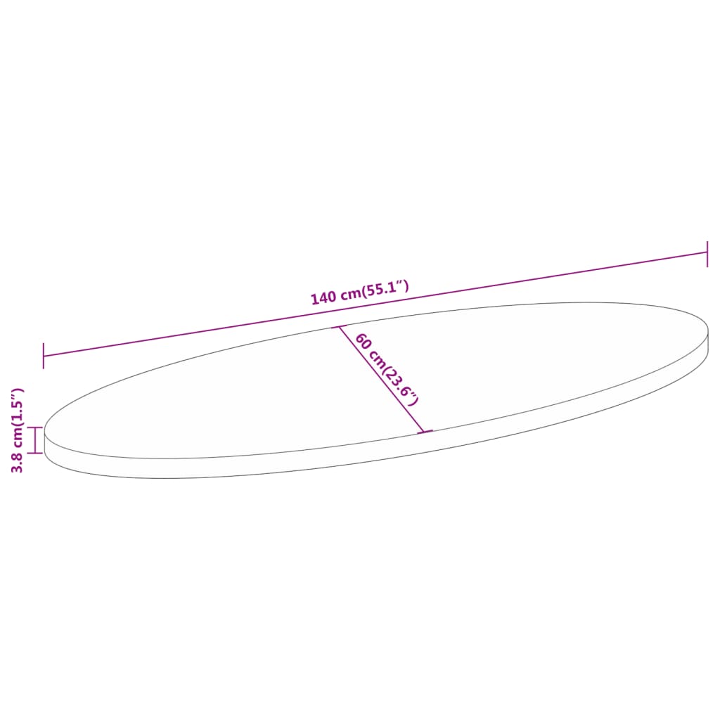 Bordplate 140x60x3,8 cm oval heltre akasie