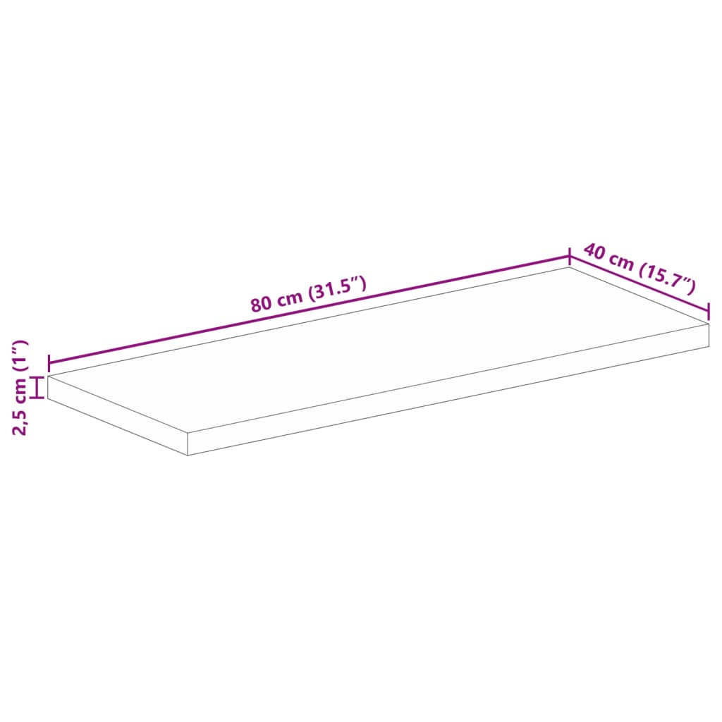 Bordplate 80x40x2,5 cm rektangulær heltre akasie