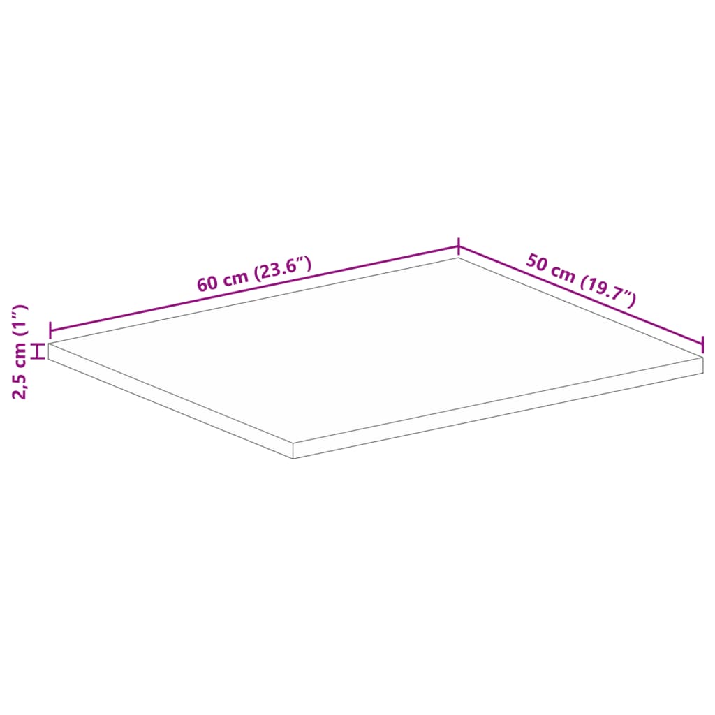 Bordplate 60x50x2,5 cm rektangulær heltre akasie
