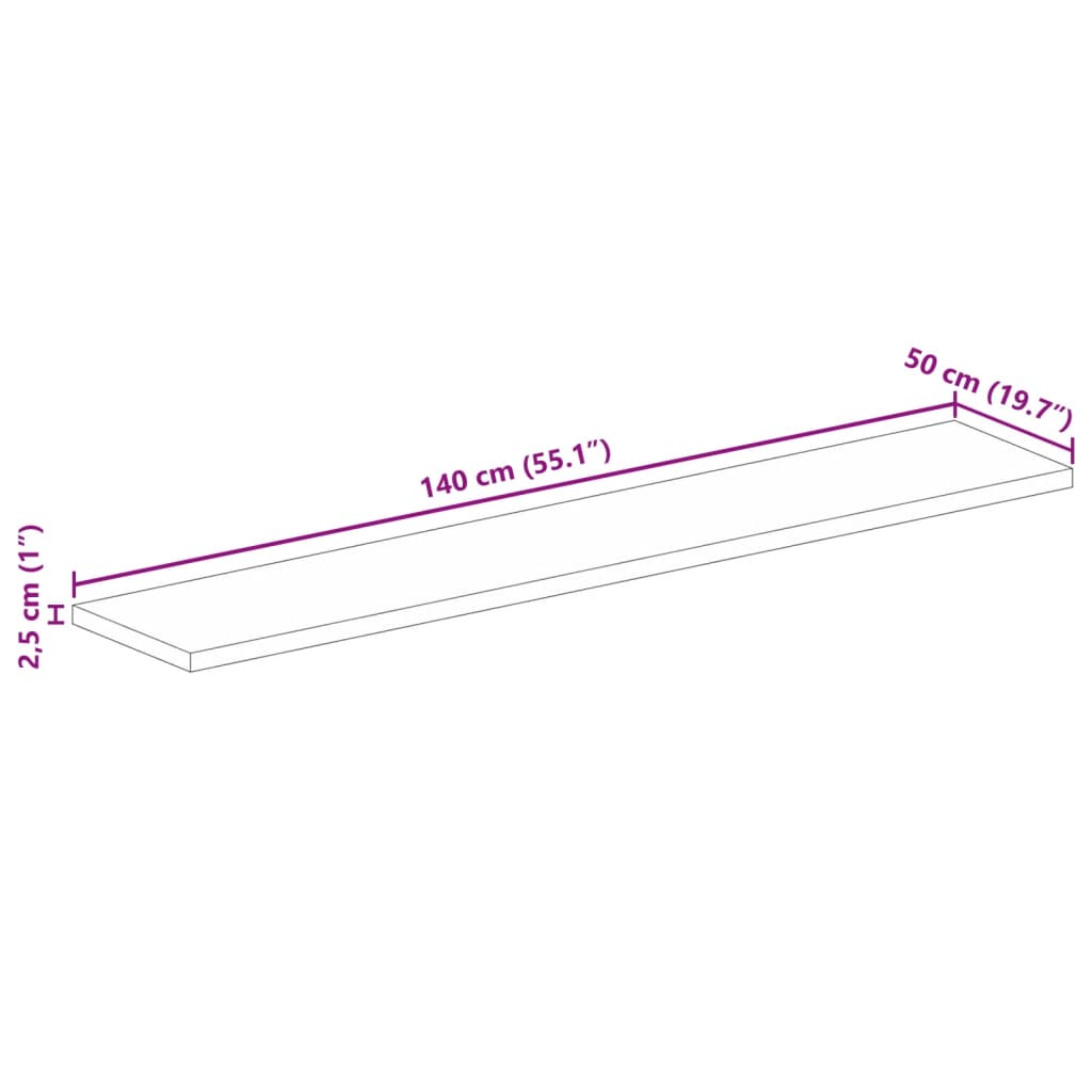 Bordplate 140x50x2,5 cm rektangulær heltre akasie