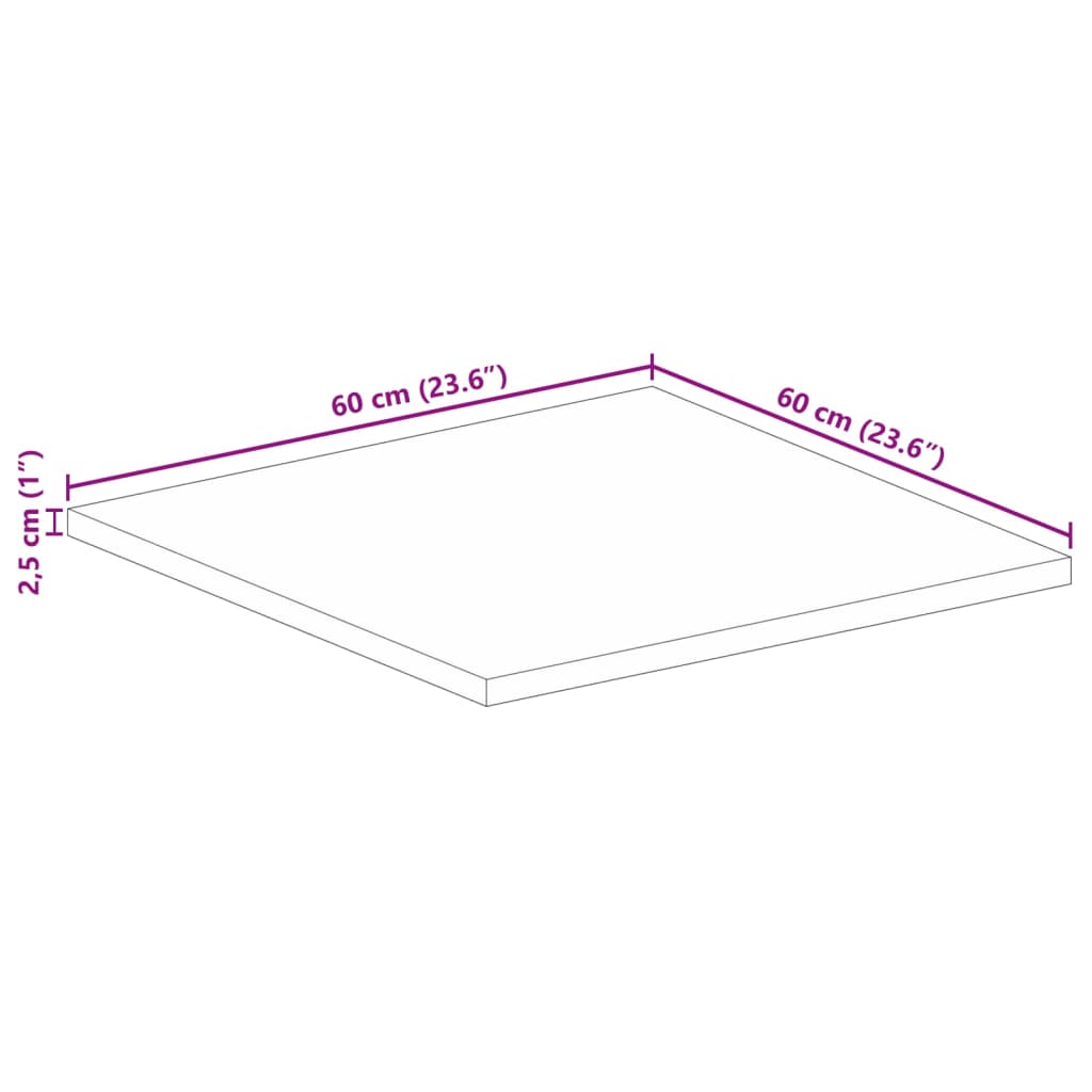 Bordplate 60x60x2,5 cm firkantet heltre akasie