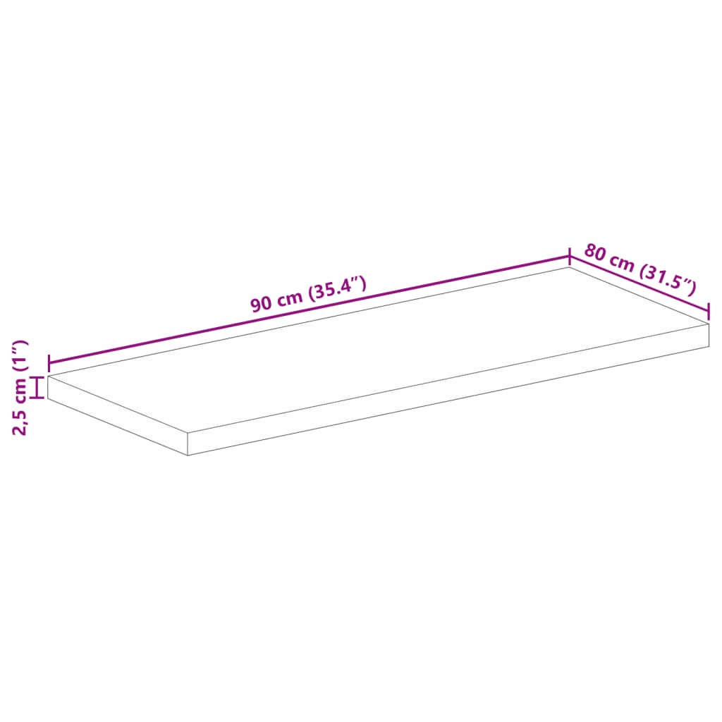 Bordplate 90x80x2,5 cm rektangulær heltre akasie