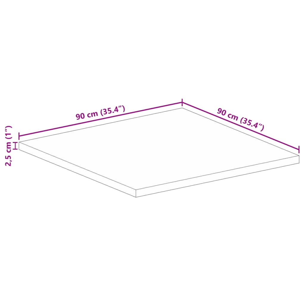Bordplate 90x90x2,5 cm firkantet heltre akasie