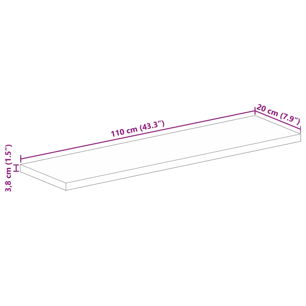 Bordplate 110x20x3,8 cm rektangulær heltre akasie
