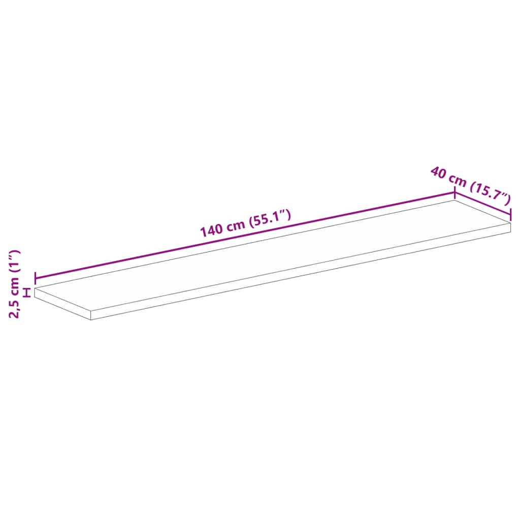 Bordplate 140x40x2,5 cm rektangulær gjenvunnet heltre