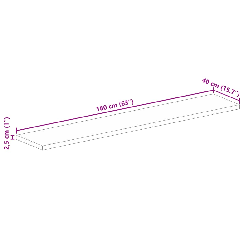 Bordplate 160x40x2,5 cm rektangulær gjenvunnet heltre