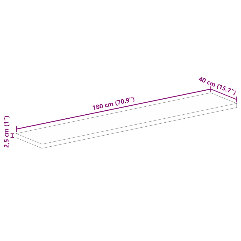 Bordplate 180x40x2,5 cm rektangulær gjenvunnet heltre vidaXL