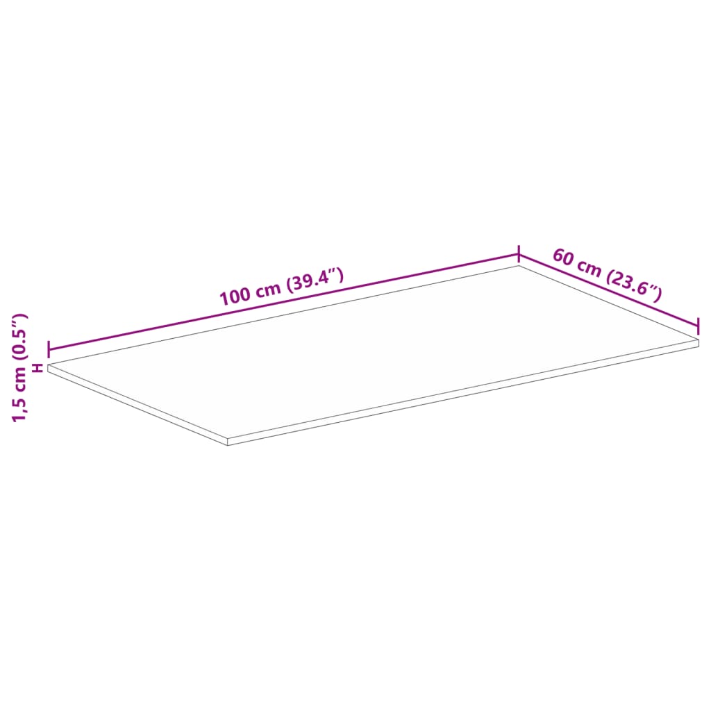 Bordplate 100x60x1,5 cm rektangulær gjenvunnet heltre