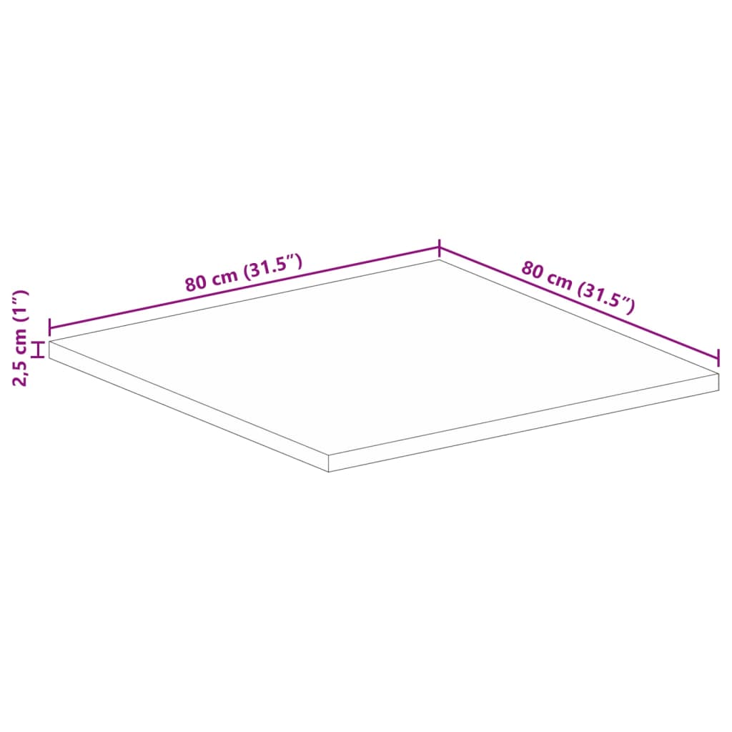 Bordplate 80x80x2,5 cm firkantet gjenvunnet heltre vidaXL