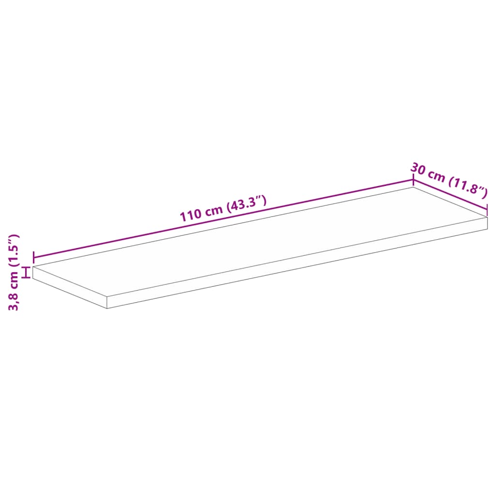 Bordplate 110x30x3,8 cm rektangulær gjenvunnet heltre vidaXL