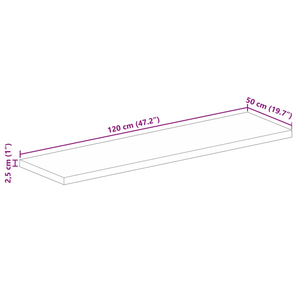 Bordplate 120x50x2,5 cm rektangulær grovt heltre mango vidaXL