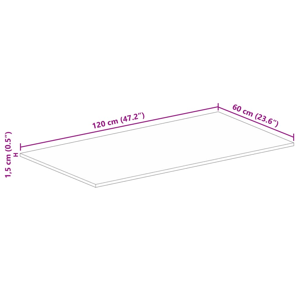 Bordplate 120x60x1,5 cm rektangulær grovt heltre mango vidaXL