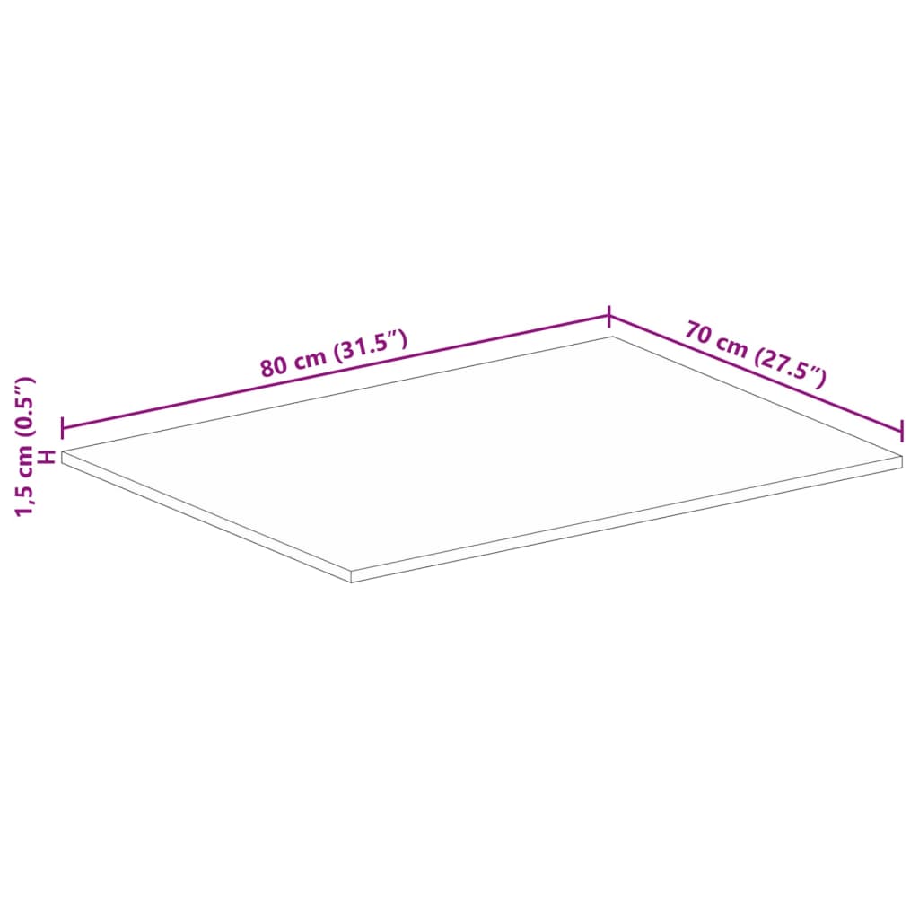 Bordplate 80x70x1,5 cm rektangulær grovt heltre mango