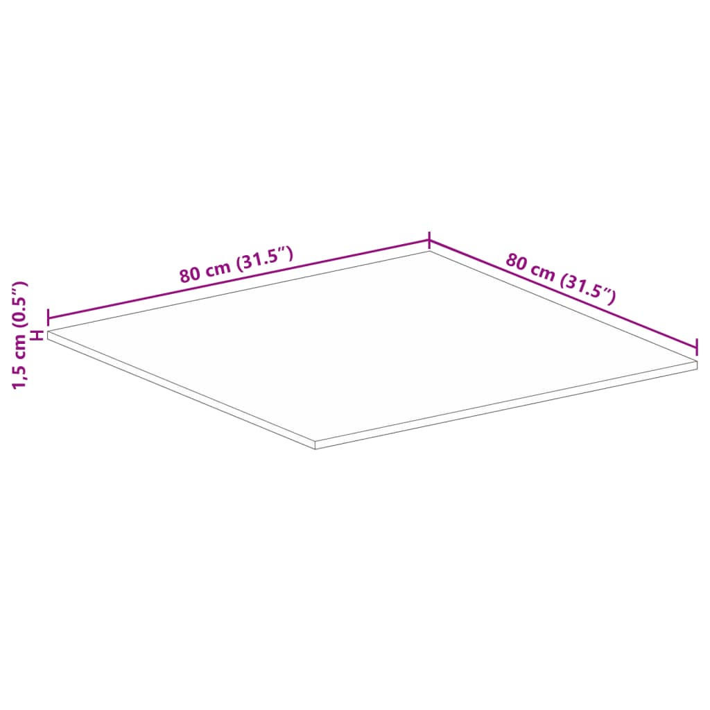 Bordplate 80x80x1,5 cm firkantet grovt heltre mango vidaXL