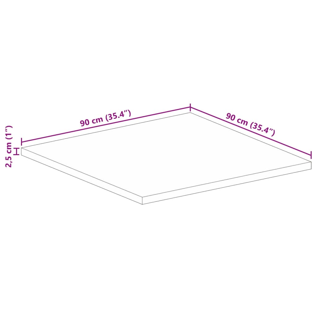 Bordplate 90x90x2,5 cm firkantet grovt heltre mango vidaXL