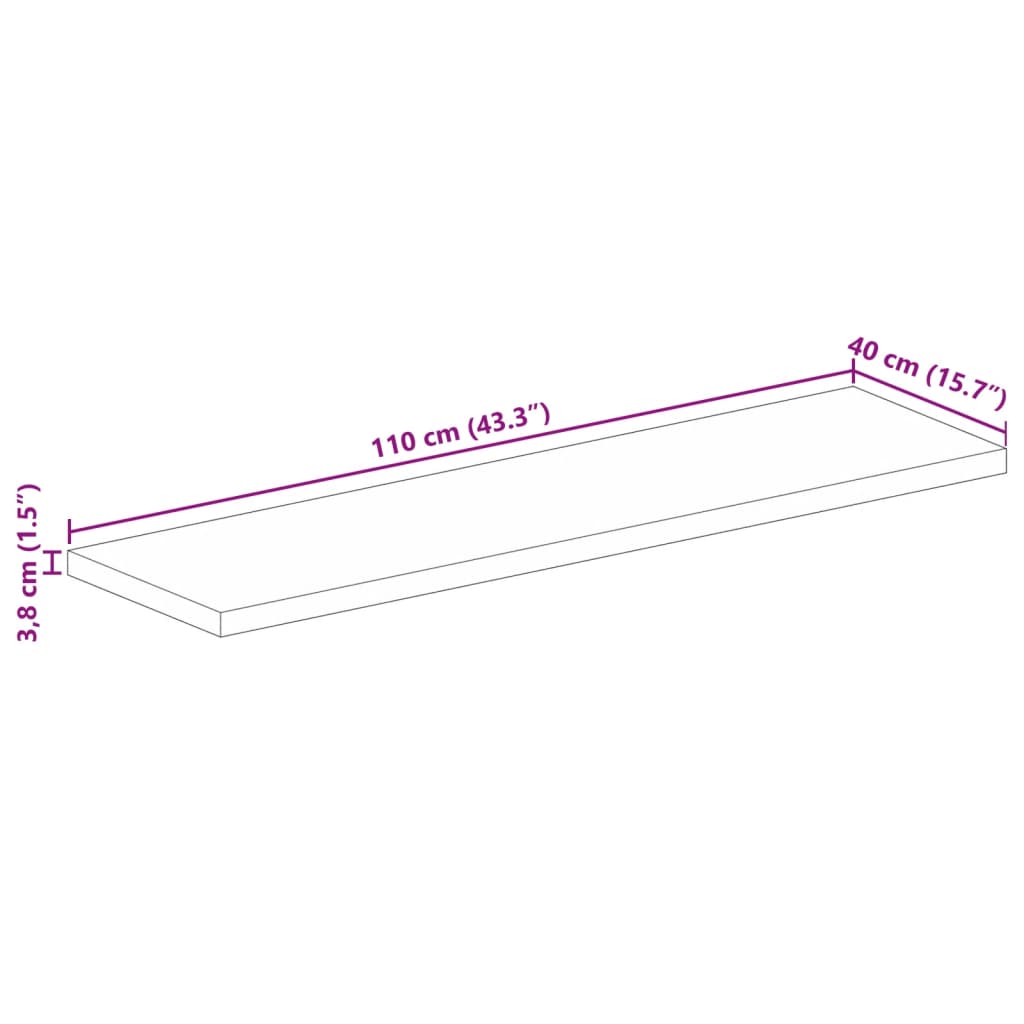 Bordplate 110x40x3,8 cm rektangulær grovt heltre mango vidaXL