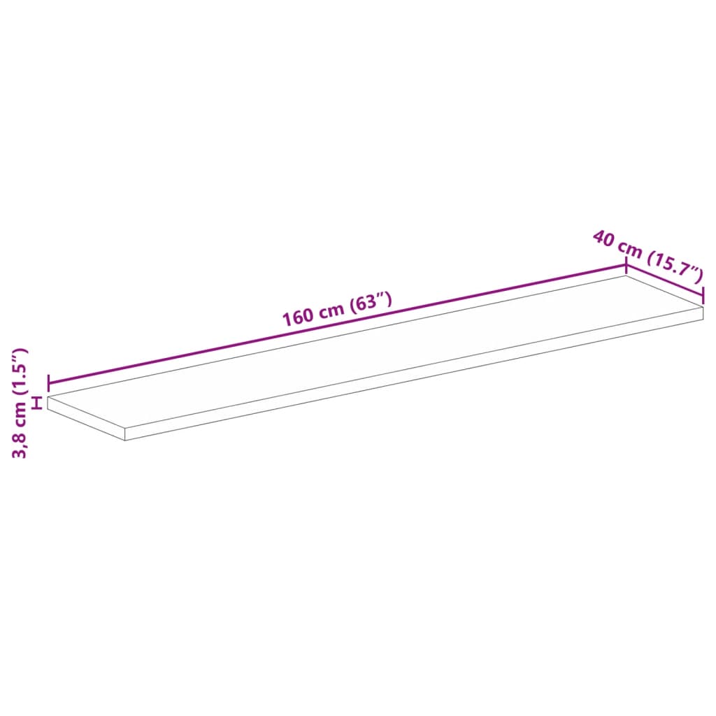 Bordplate 160x40x3,8 cm rektangulær grovt heltre mango vidaXL