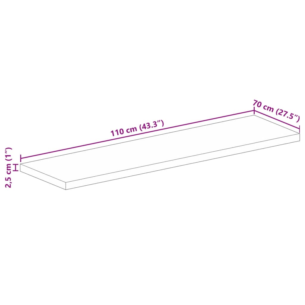 Bordplate 110x70x2,5 cm rektangulær heltre mango vidaXL