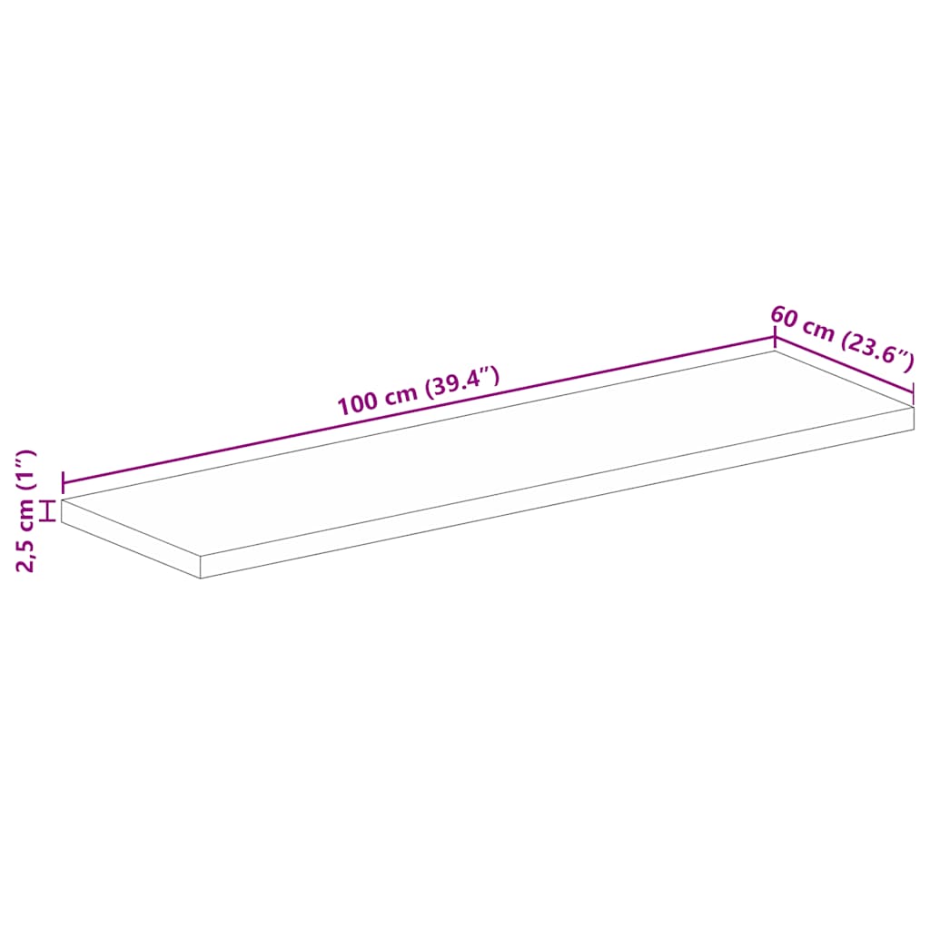 Bordplate 100x60x2,5 cm rektangulær heltre mango