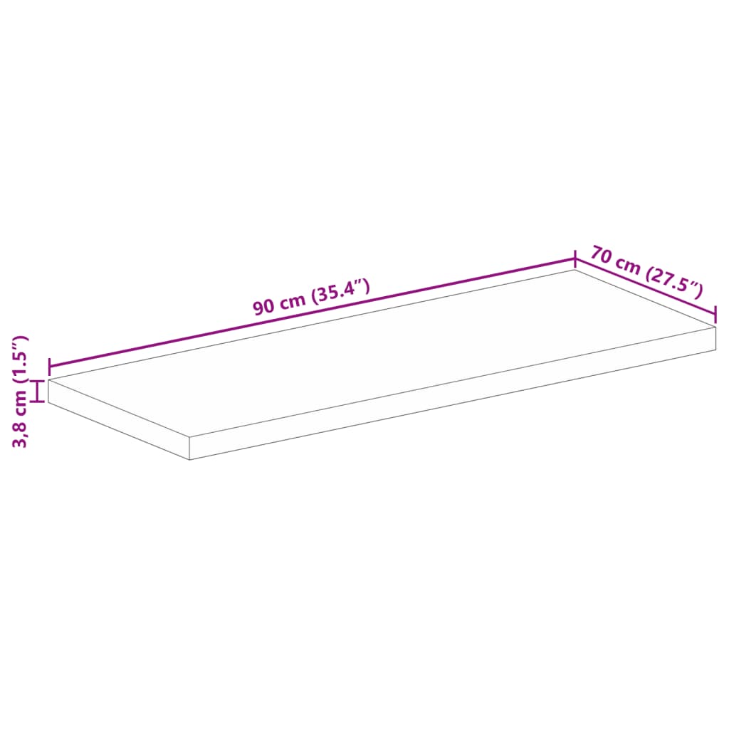 Bordplate 90x70x3,8 cm rektangulær heltre mango vidaXL