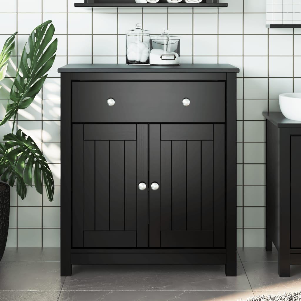 Baderomsskap BERG svart 69,5x34x80 cm heltre furu vidaXL