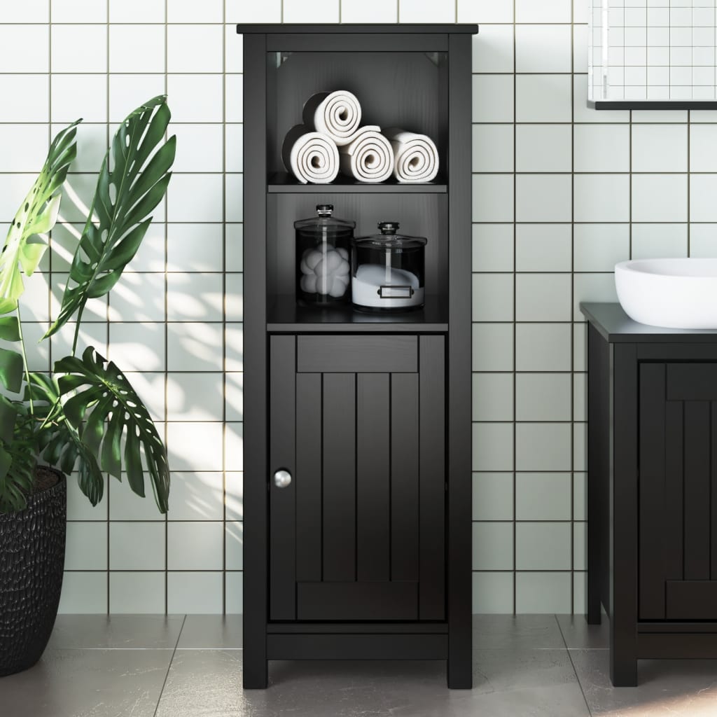 Baderomsskap BERG svart 40x34x110 cm heltre furu vidaXL