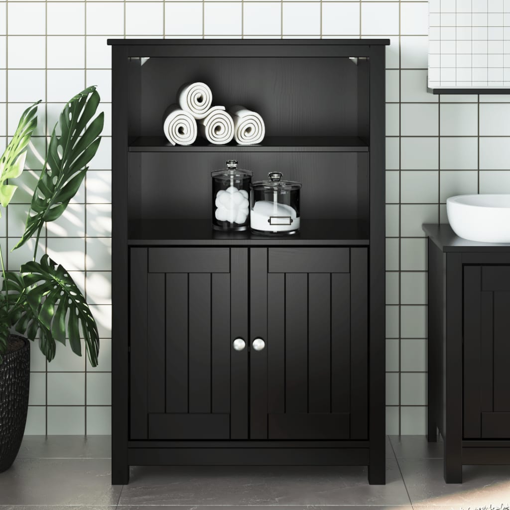 Baderomsskap BERG svart 69,5x34x110 cm heltre furu