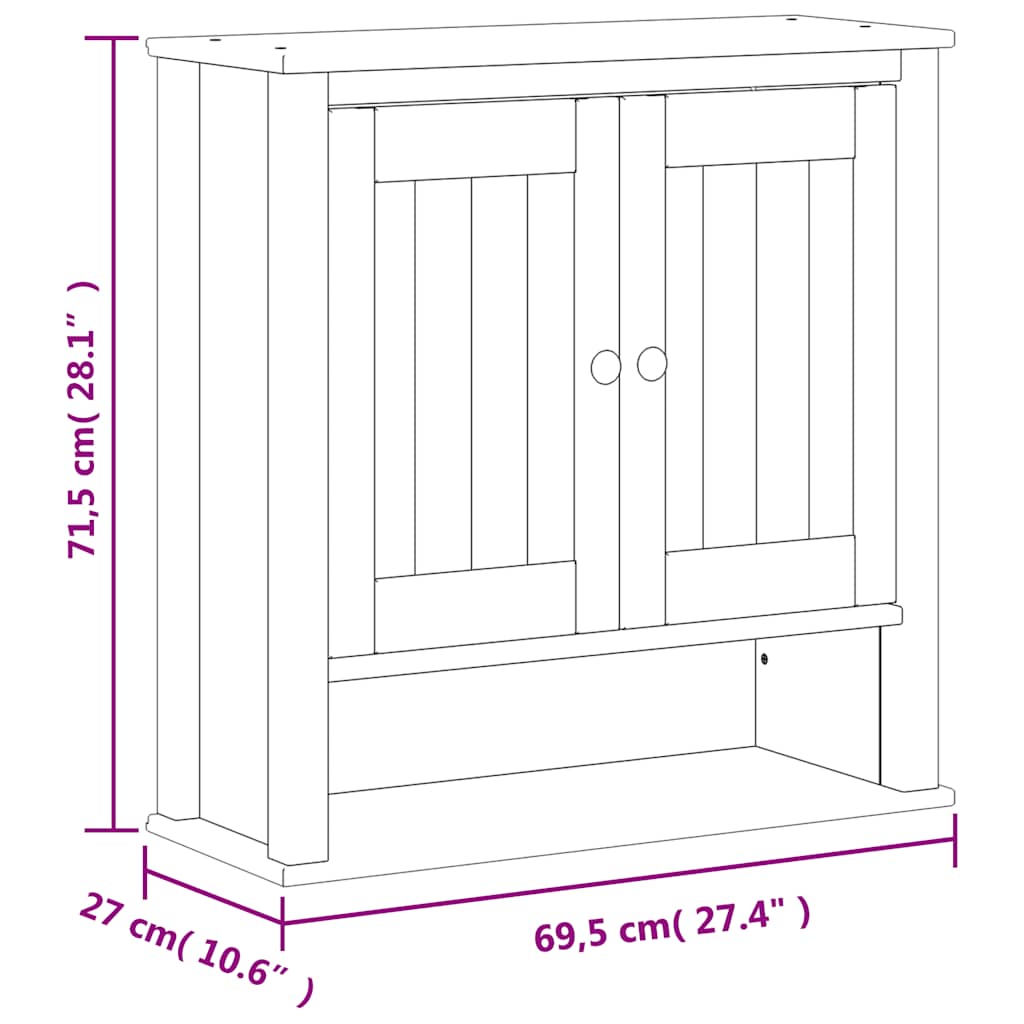 Baderomsskap BERG hvit 69,5x27x71,5 cm heltre furu vidaXL