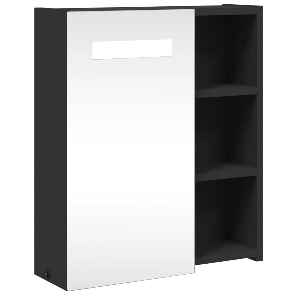 Baderomsspeilskap med LED-lys svart 45x13x52 cm