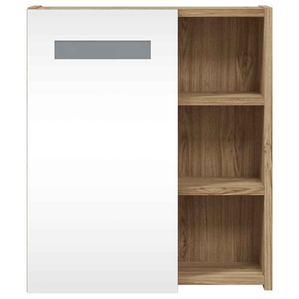 Baderomsspeilskap med LED-lys eik 45x13x52 cm