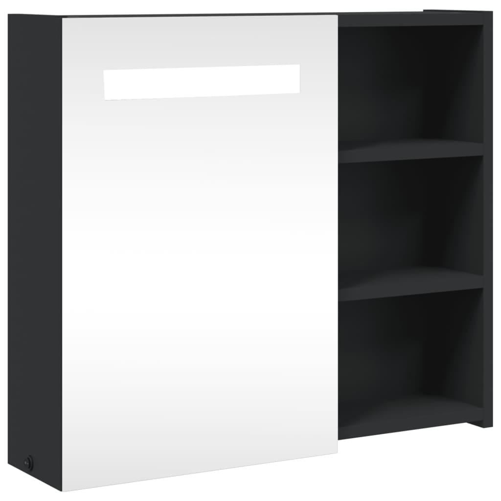 Baderomsspeilskap med LED-lys svart 60x13x52 cm