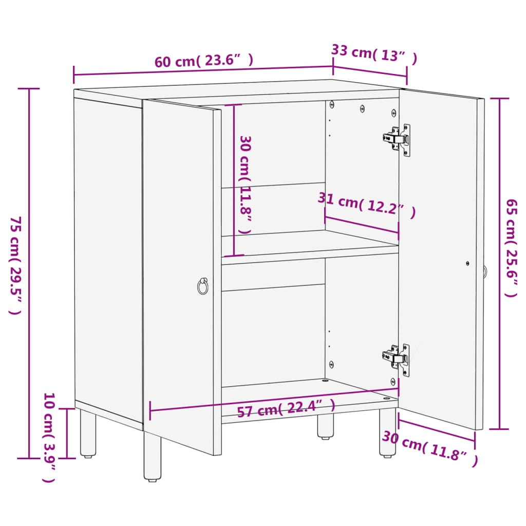 Sideskap 60x33x75 cm heltre mango