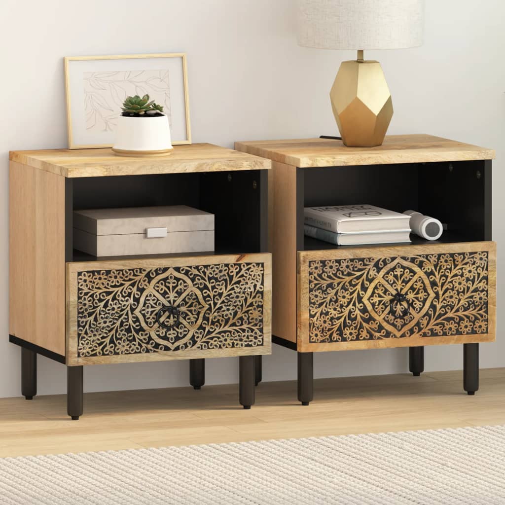 Nattbord 2 stk 40x33x46 cm heltre mango