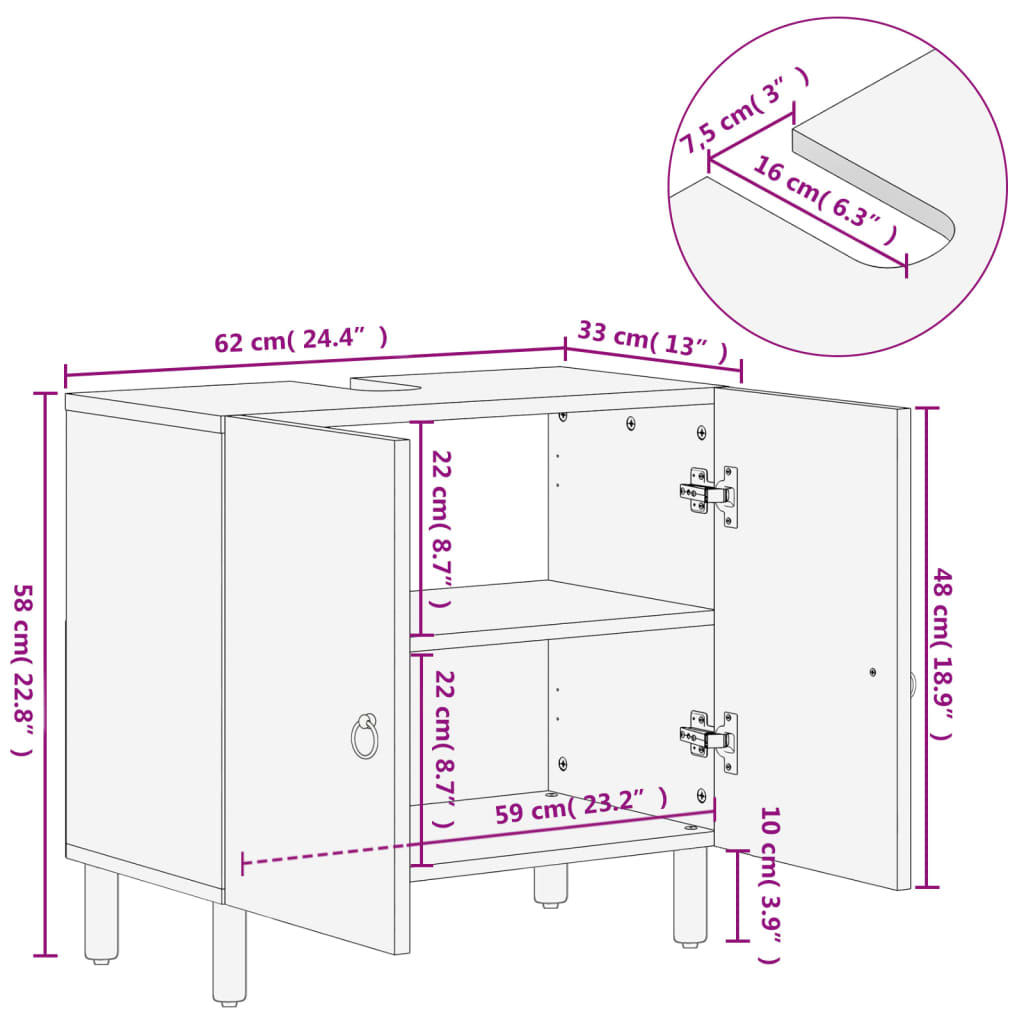 Servantskap 62x33x58 cm heltre mango
