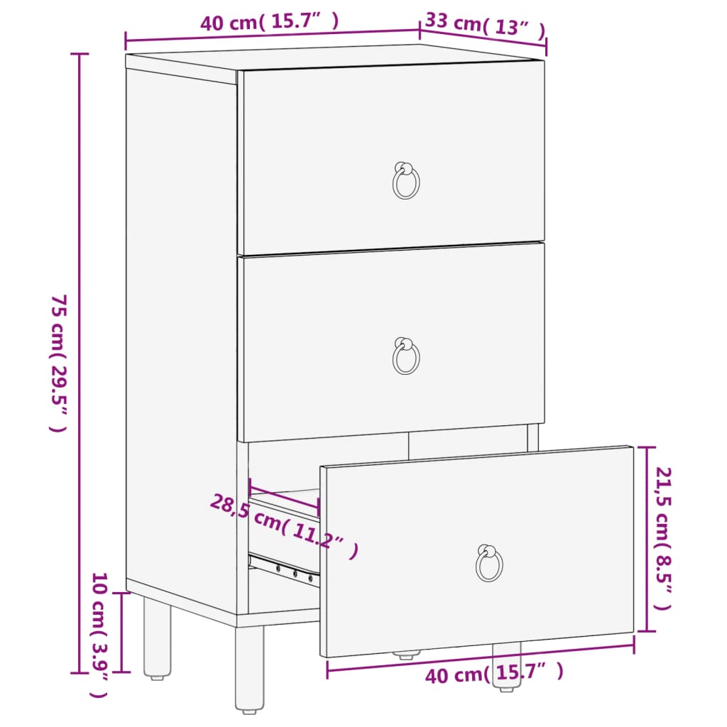 Sideskap 40x33x75 cm heltre mango