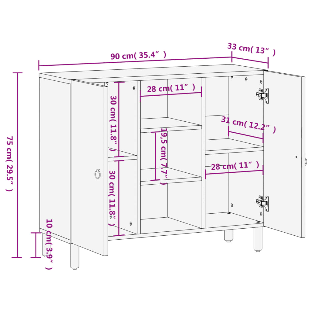 Sideskap 90x33x75 cm heltre mango