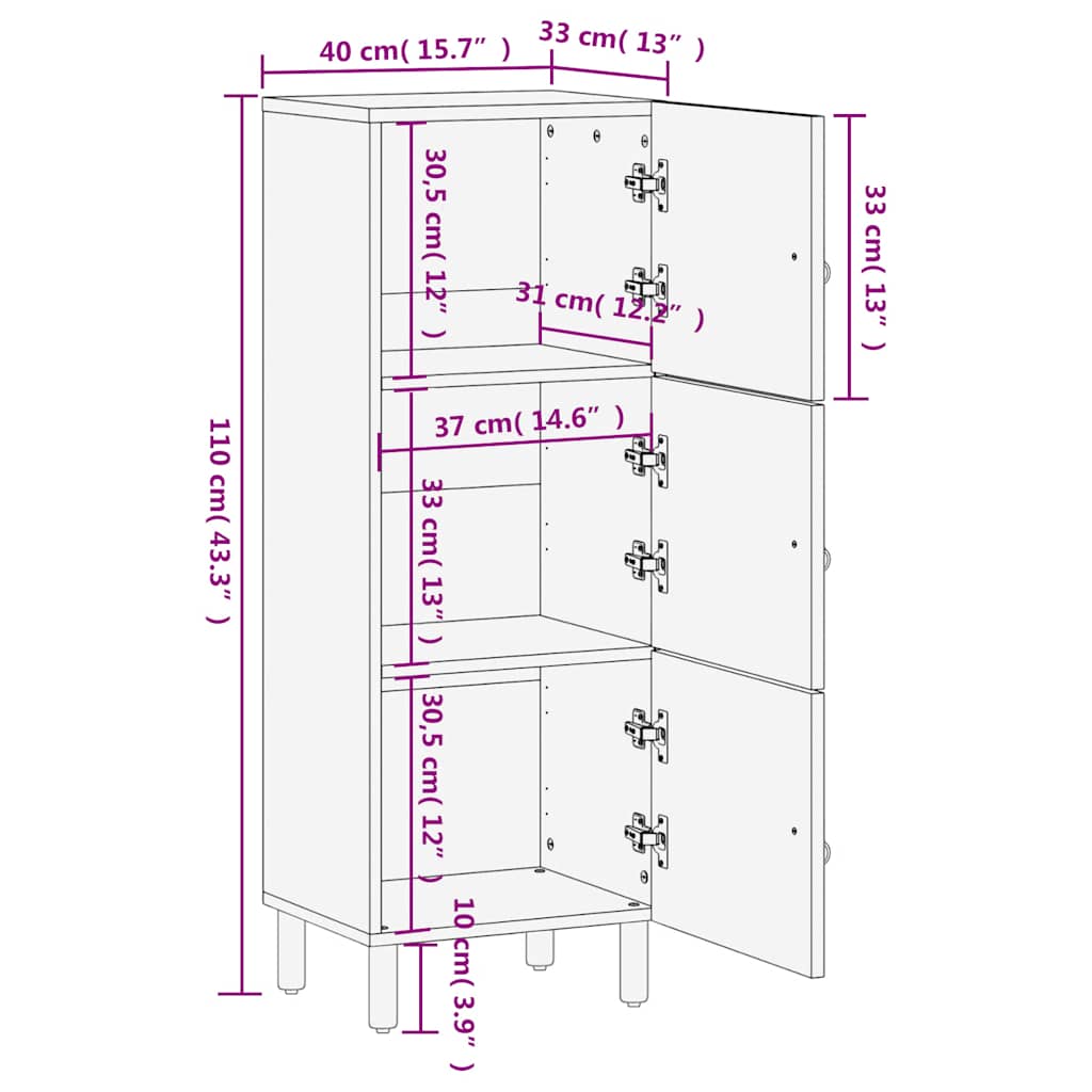 Sideskap 40x33x110 cm heltre mango