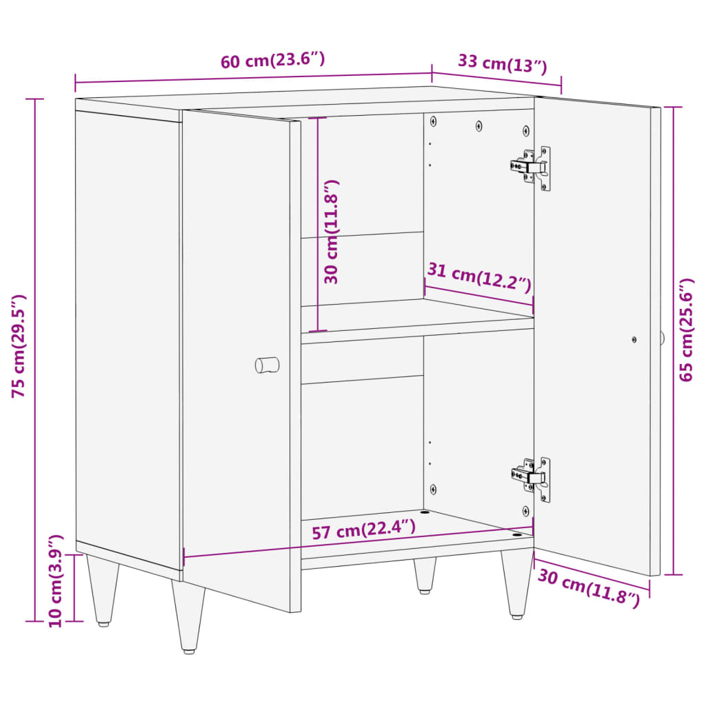 Sideskap 60x33x75 cm heltre mango