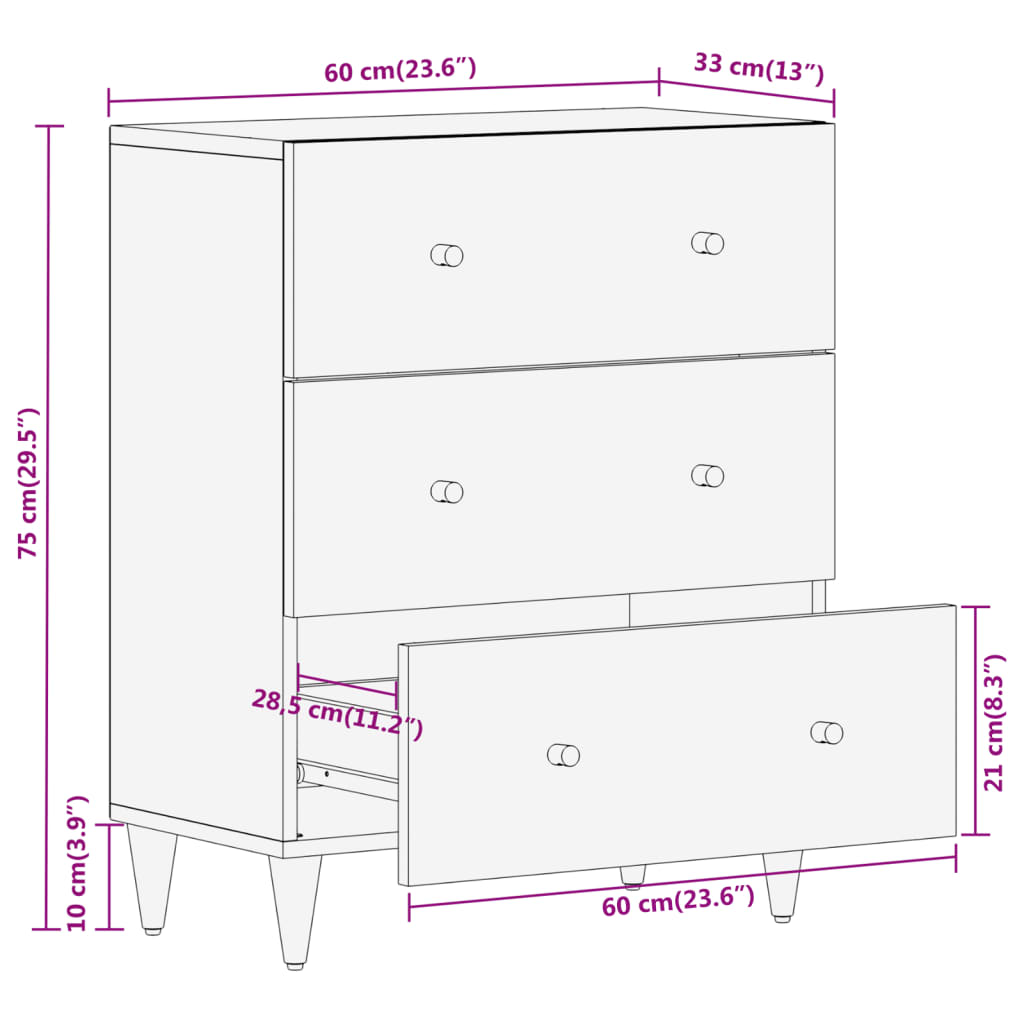 Sideskap 60x33x75 cm heltre mango