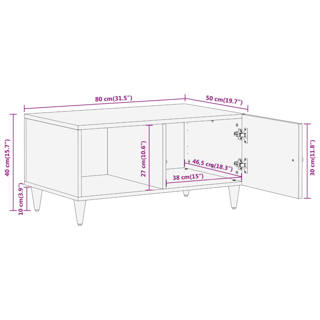 Salongbord 80x50x40 cm heltre furu