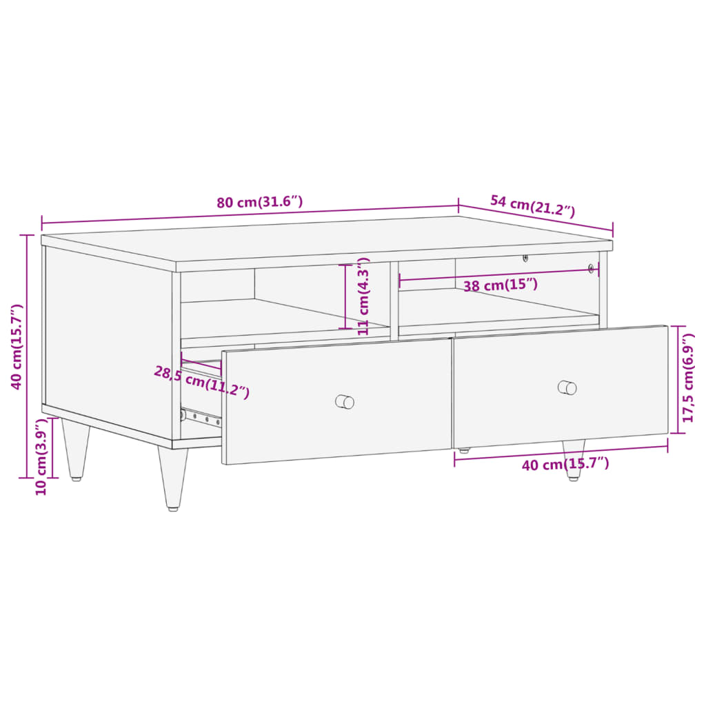 Salongbord 80x54x40 cm heltre mango