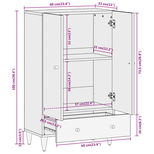 Highboard 60x33x100 cm heltre mango
