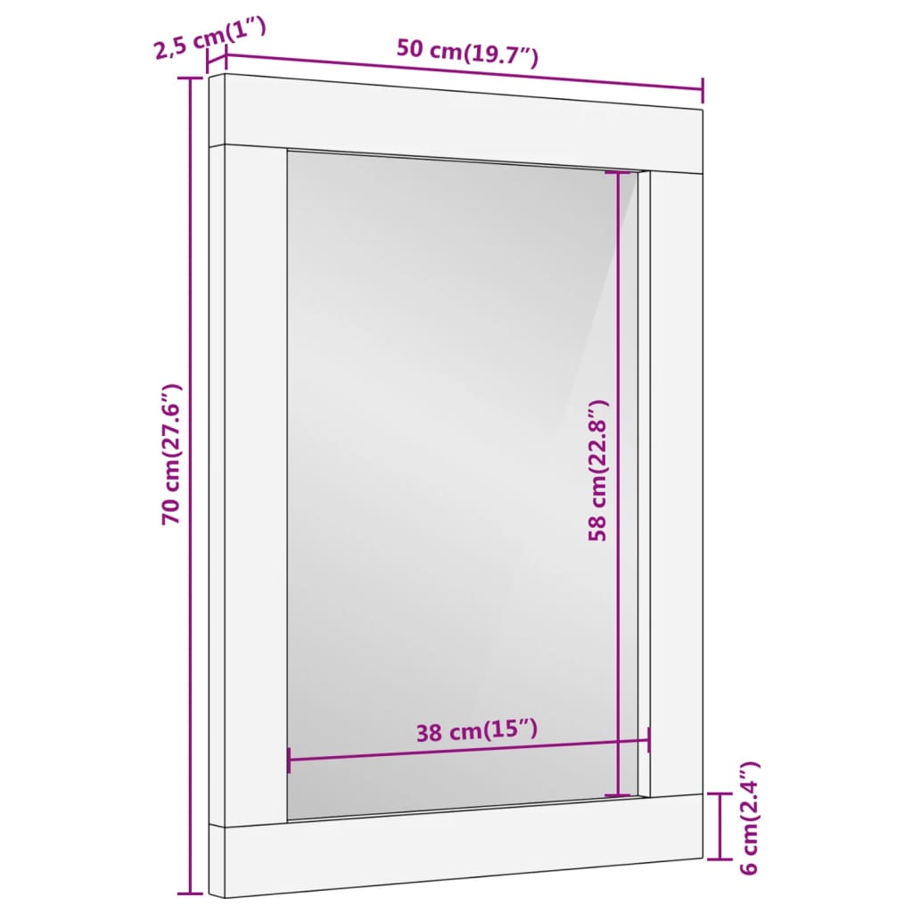 Baderomsspeil 50x70x2,5 cm heltre mango og glass