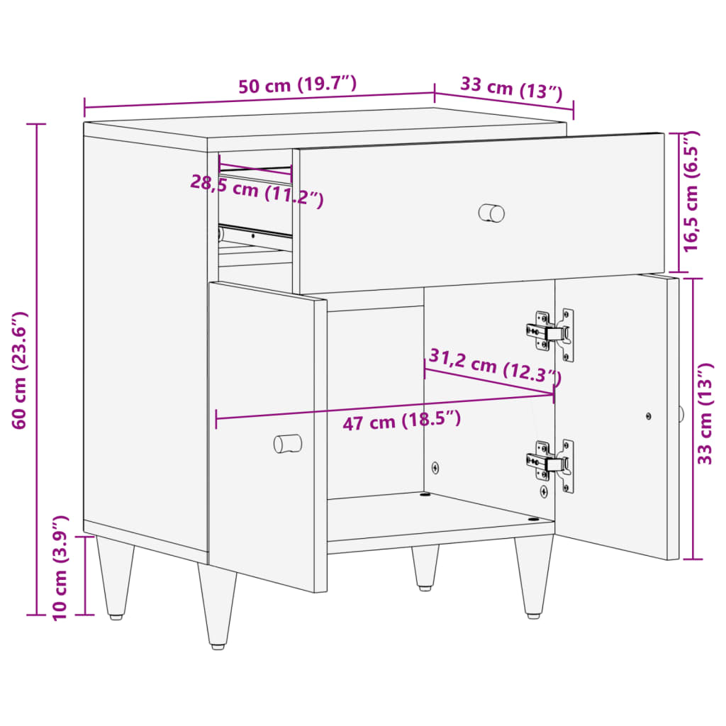 Nattbord 50x33x60 cm heltre mango