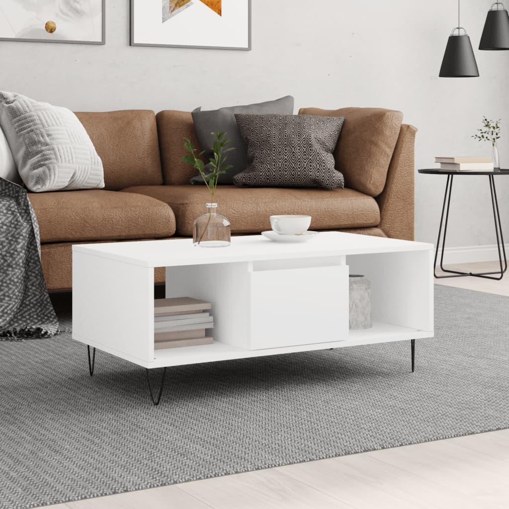 Salongbord hvit 90x50x36,5 cm konstruert tre