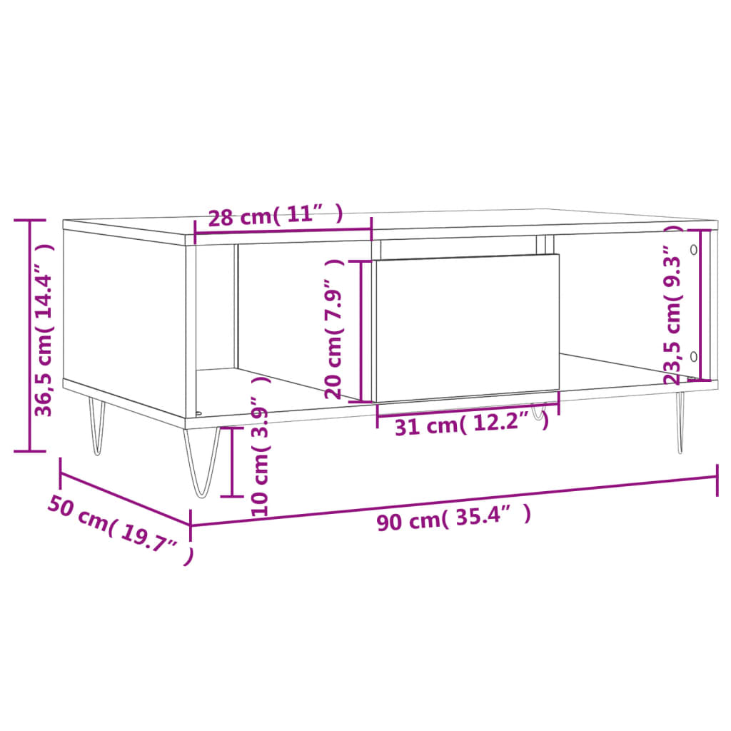 Salongbord røkt eik 90x50x36,5 cm konstruert tre